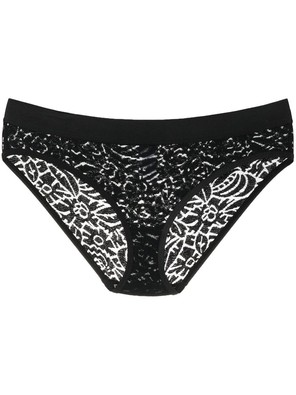 ERES floral-embroidery mesh thong - Black von ERES