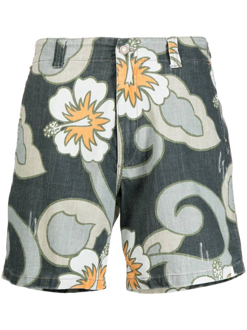 ERL distressed-effect Hibiscus-print bermuda shorts - Blue von ERL