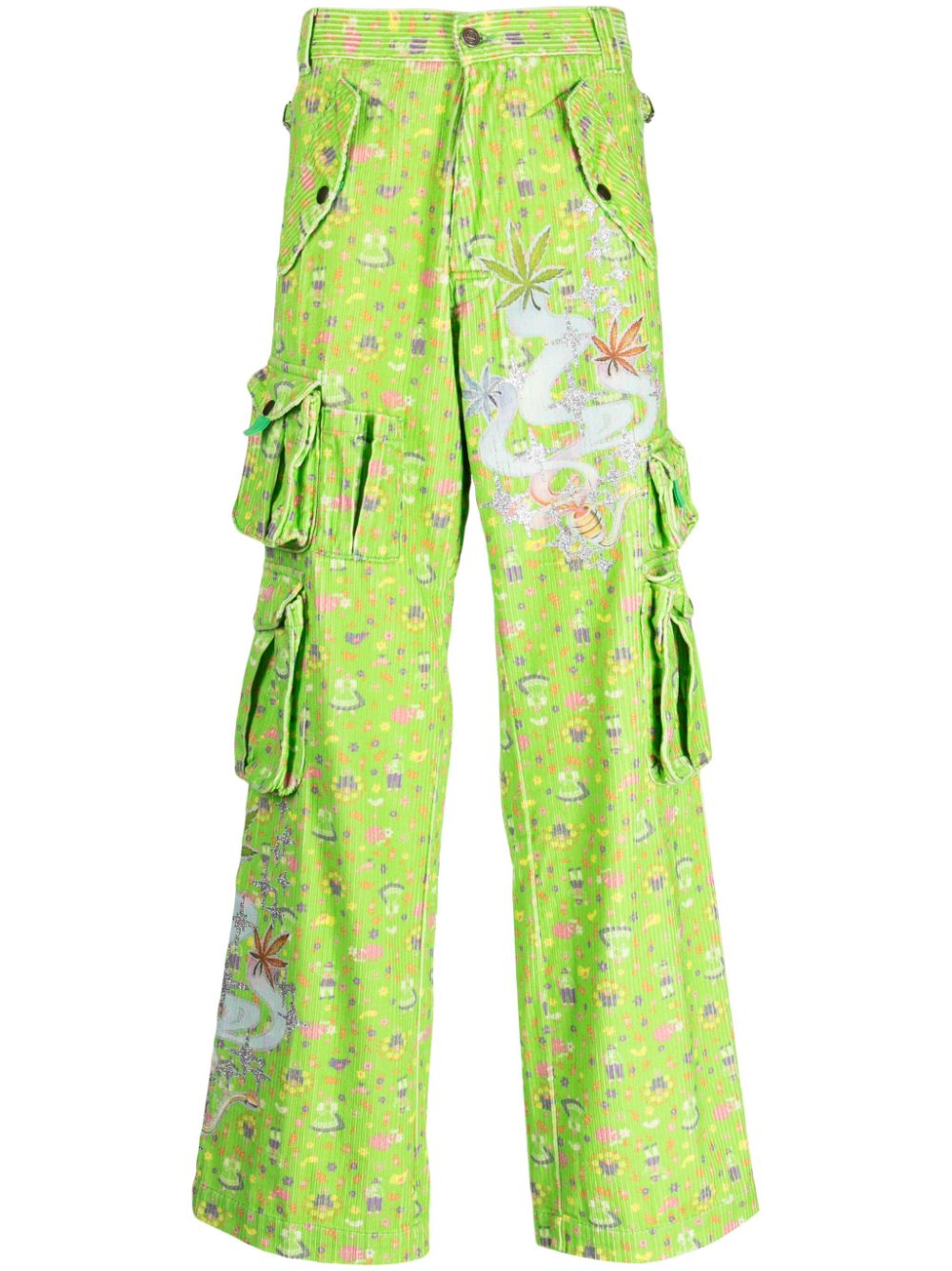 ERL graphic-print corduroy cargo trousers - Green von ERL