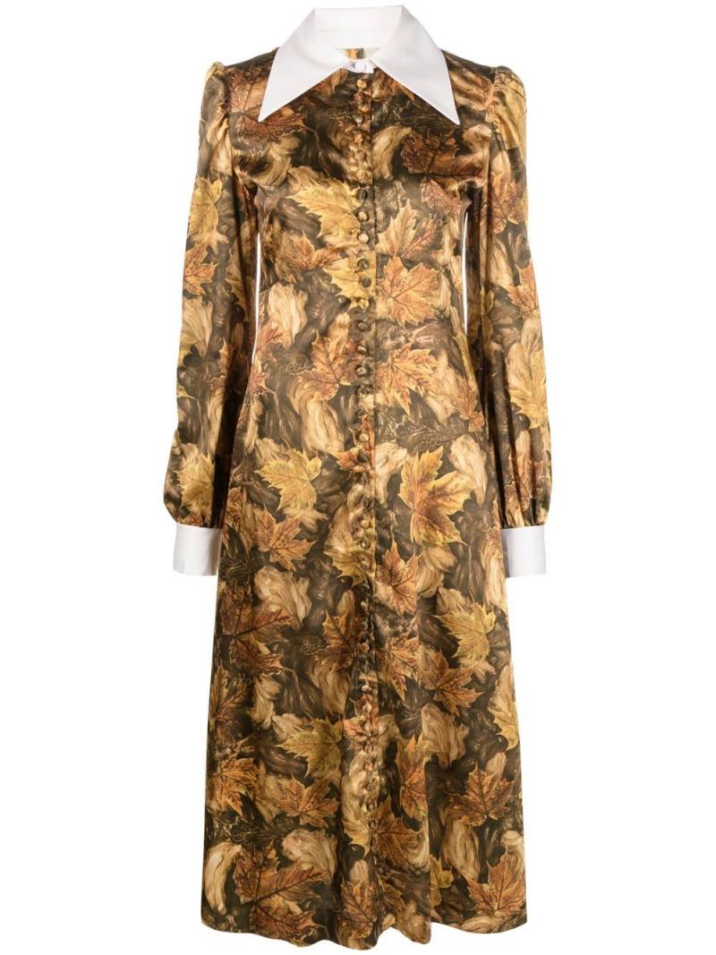 ERL leaf-print shirt dress - Brown von ERL