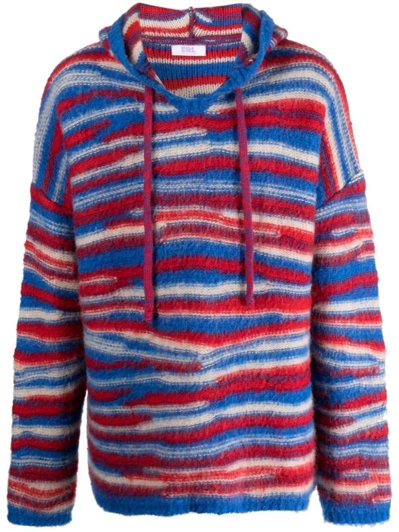 ERL striped intarsia-knit hoodie - Blue von ERL