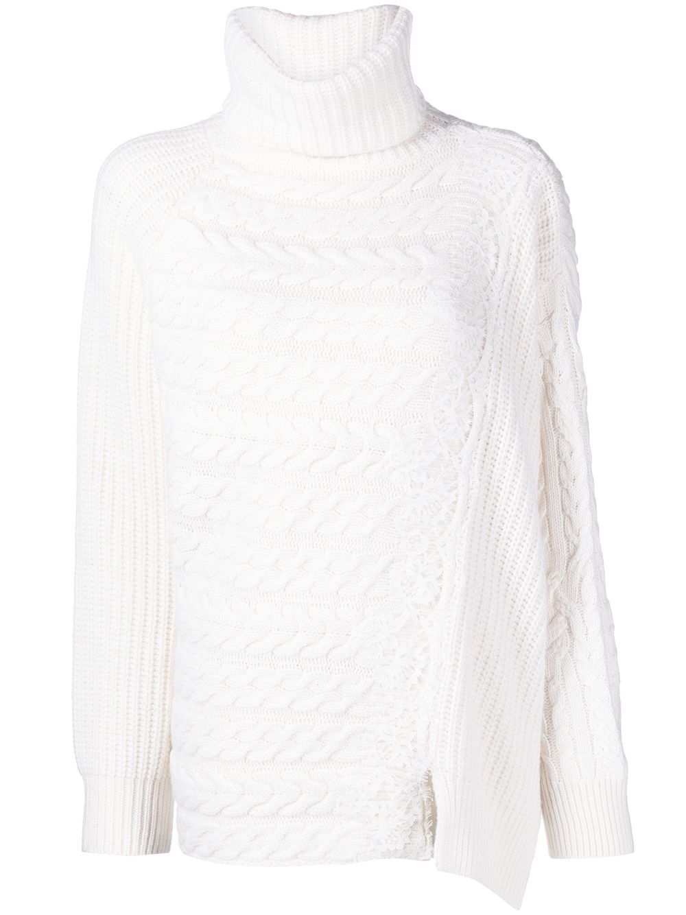 ERMANNO FIRENZE cable-knit lace-trim jumper - White von ERMANNO FIRENZE