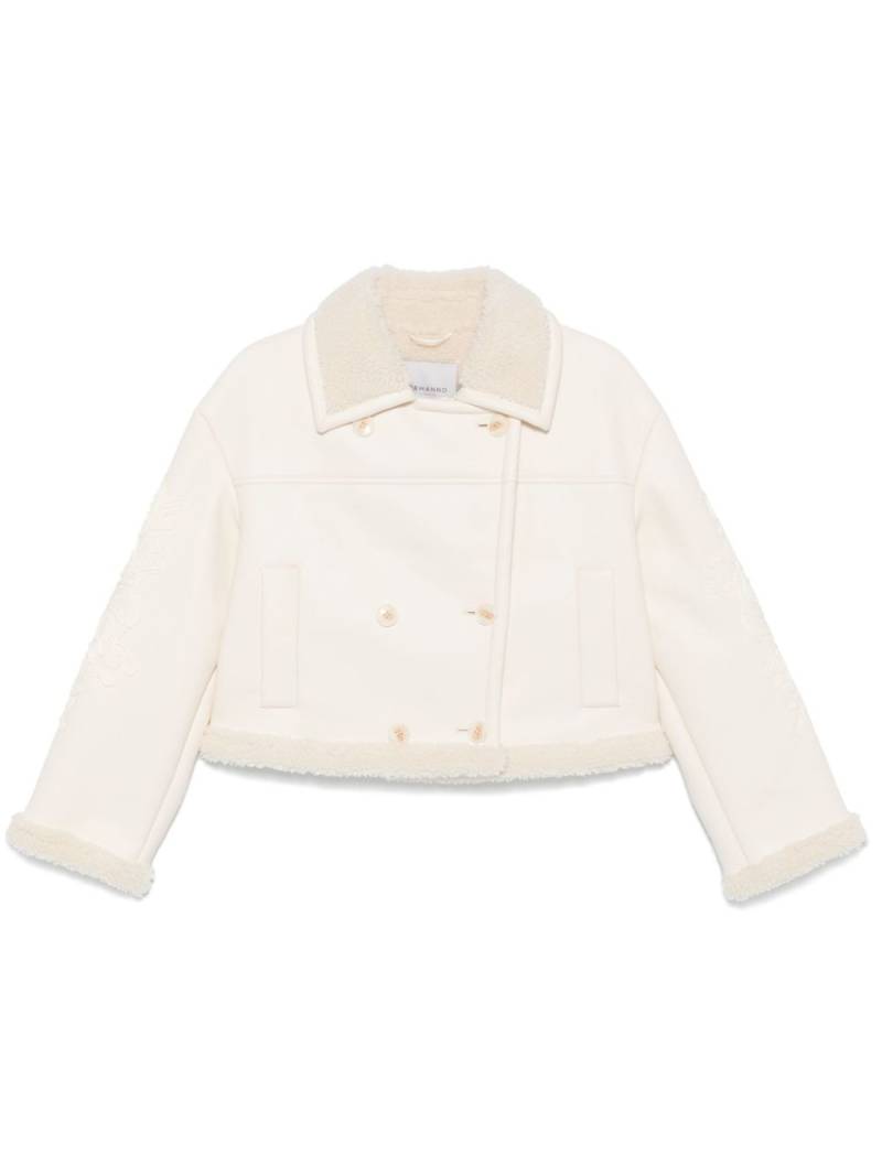 ERMANNO FIRENZE embroidered-sleeves faux-leather jacket - Neutrals von ERMANNO FIRENZE