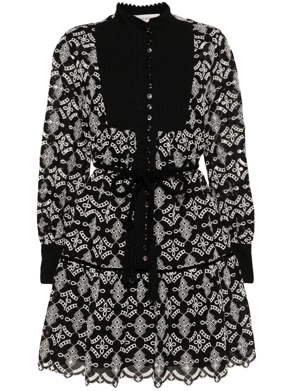 ERMANNO FIRENZE embroidered tied mini dress - Black von ERMANNO FIRENZE