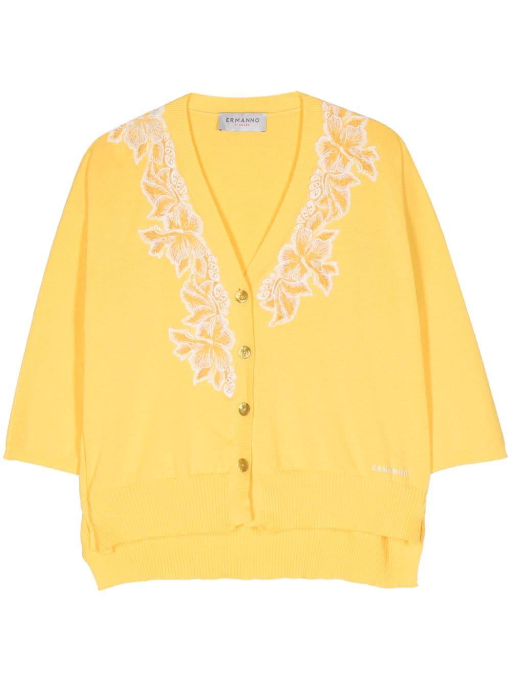 ERMANNO FIRENZE floral-embroidered knitted cardigan - Yellow von ERMANNO FIRENZE