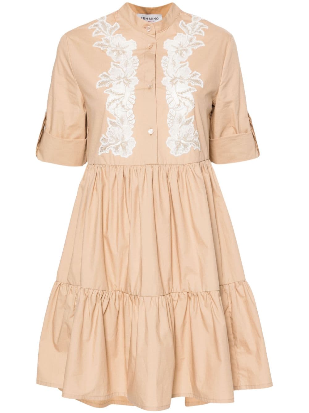 ERMANNO FIRENZE lace-appliqué poplin mini dress - Neutrals von ERMANNO FIRENZE