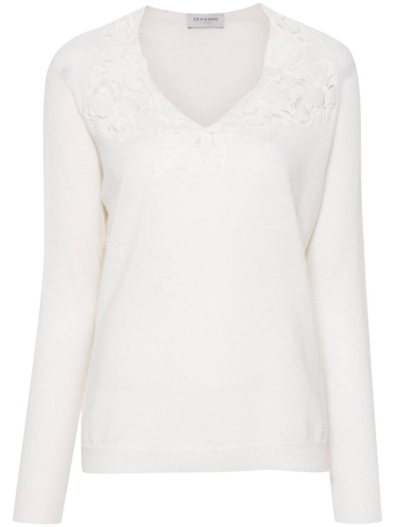 ERMANNO FIRENZE lace-appliqué sweater - White von ERMANNO FIRENZE