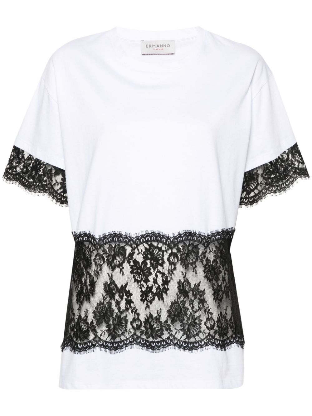 ERMANNO FIRENZE lace-detail cotton T-shirt - White von ERMANNO FIRENZE