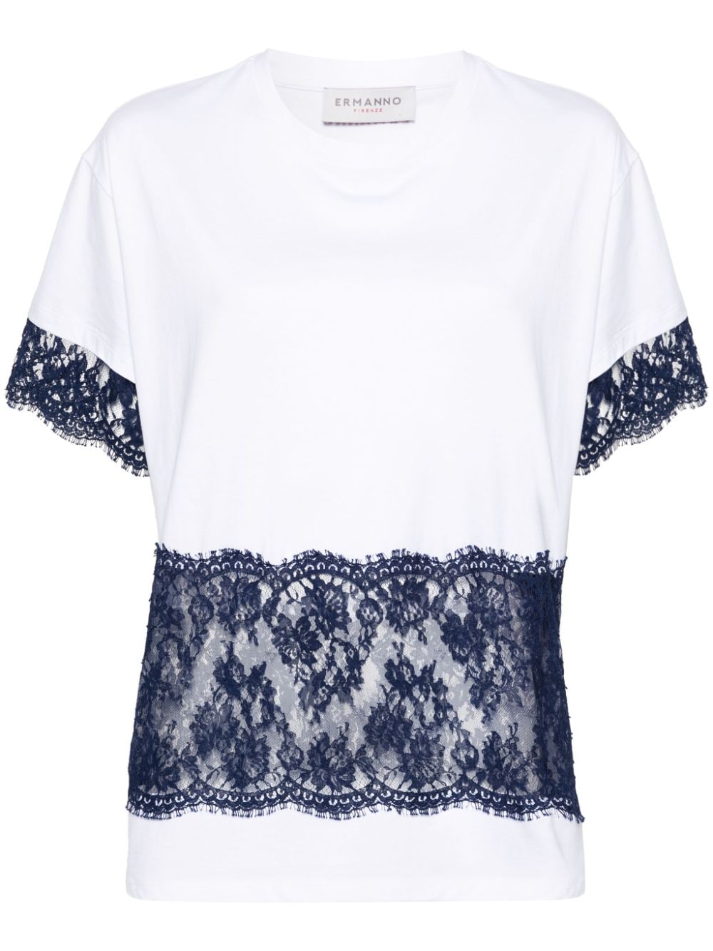 ERMANNO FIRENZE lace-detail cotton T-shirt - White von ERMANNO FIRENZE