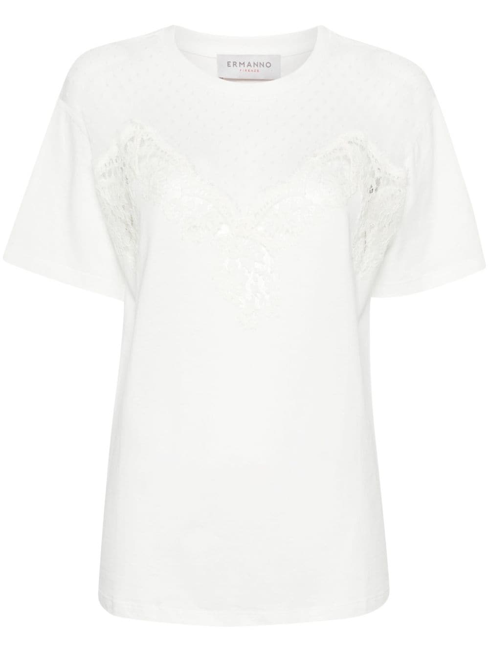 ERMANNO FIRENZE lace-trim cotton T-shirt - White von ERMANNO FIRENZE