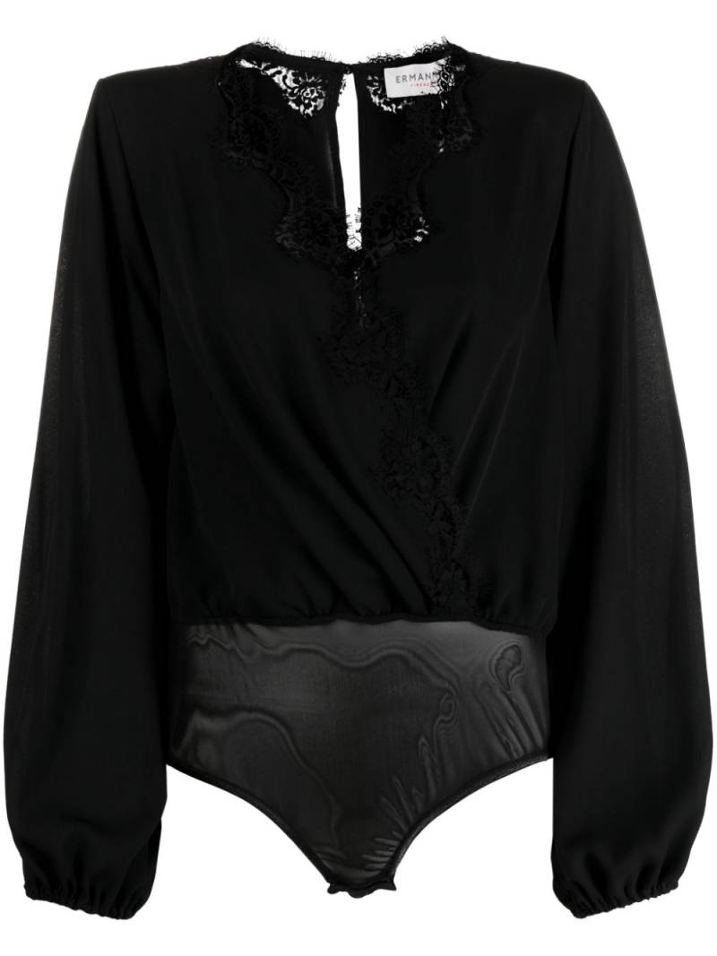 ERMANNO FIRENZE lace-trim long-sleeve bodysuit - Black von ERMANNO FIRENZE