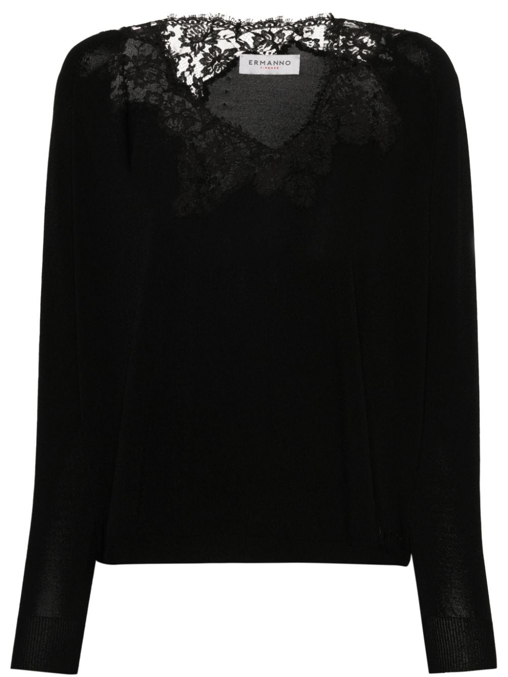 ERMANNO FIRENZE lace-trim scoop-neck jumper - Black von ERMANNO FIRENZE