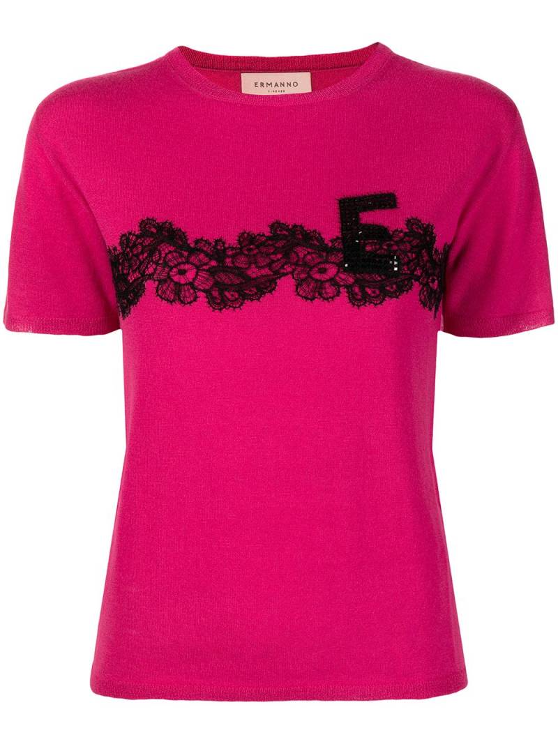 ERMANNO FIRENZE logo-beaded fine-knit T-shirt - Pink von ERMANNO FIRENZE