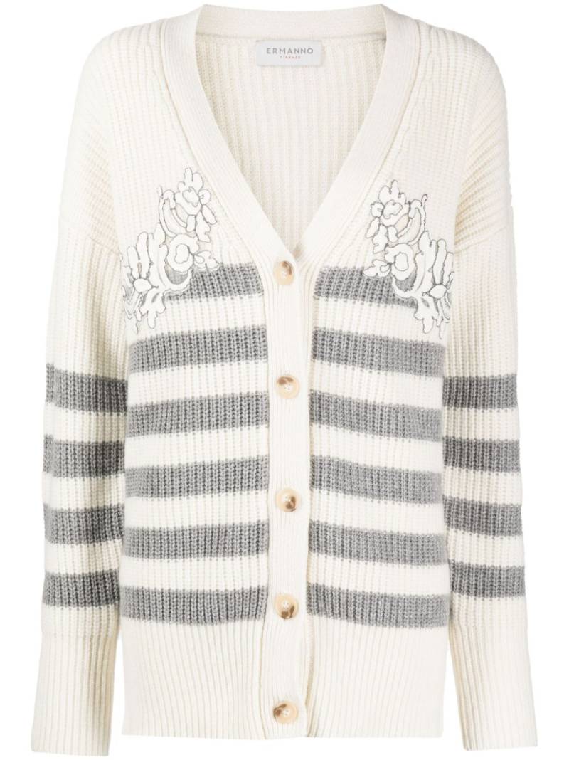 ERMANNO FIRENZE stripe-pattern V-neck cardigan - Neutrals von ERMANNO FIRENZE