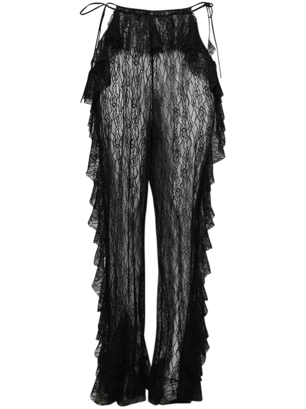 ESTER MANAS ruffled straight-leg lace trousers - Black von ESTER MANAS