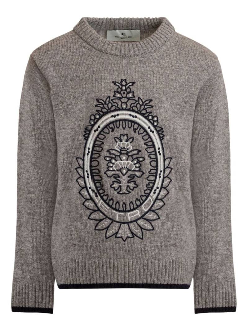 ETRO KIDS Coat of Arms-embroidered jumper - Grey von ETRO KIDS