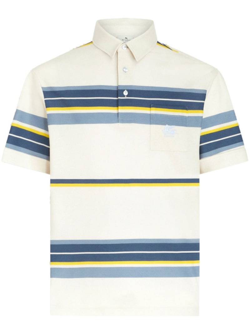 ETRO Pegaso-embroidered striped polo shirt - White von ETRO