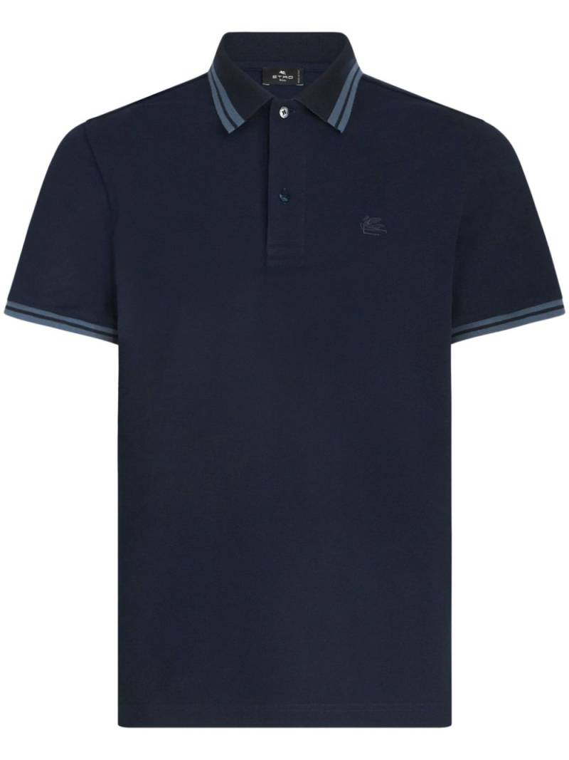 ETRO Pegaso-embroidered striped-trim polo shirt - Blue von ETRO