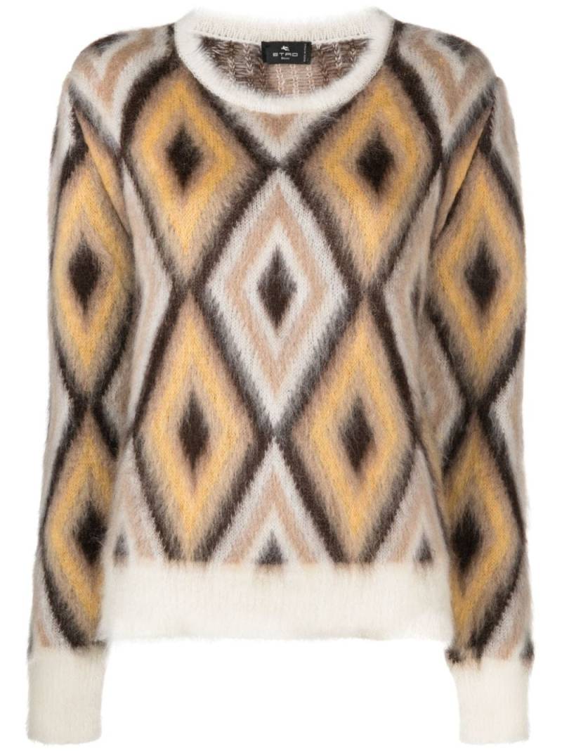 ETRO diamond-jacquard round-neck jumper - Brown von ETRO