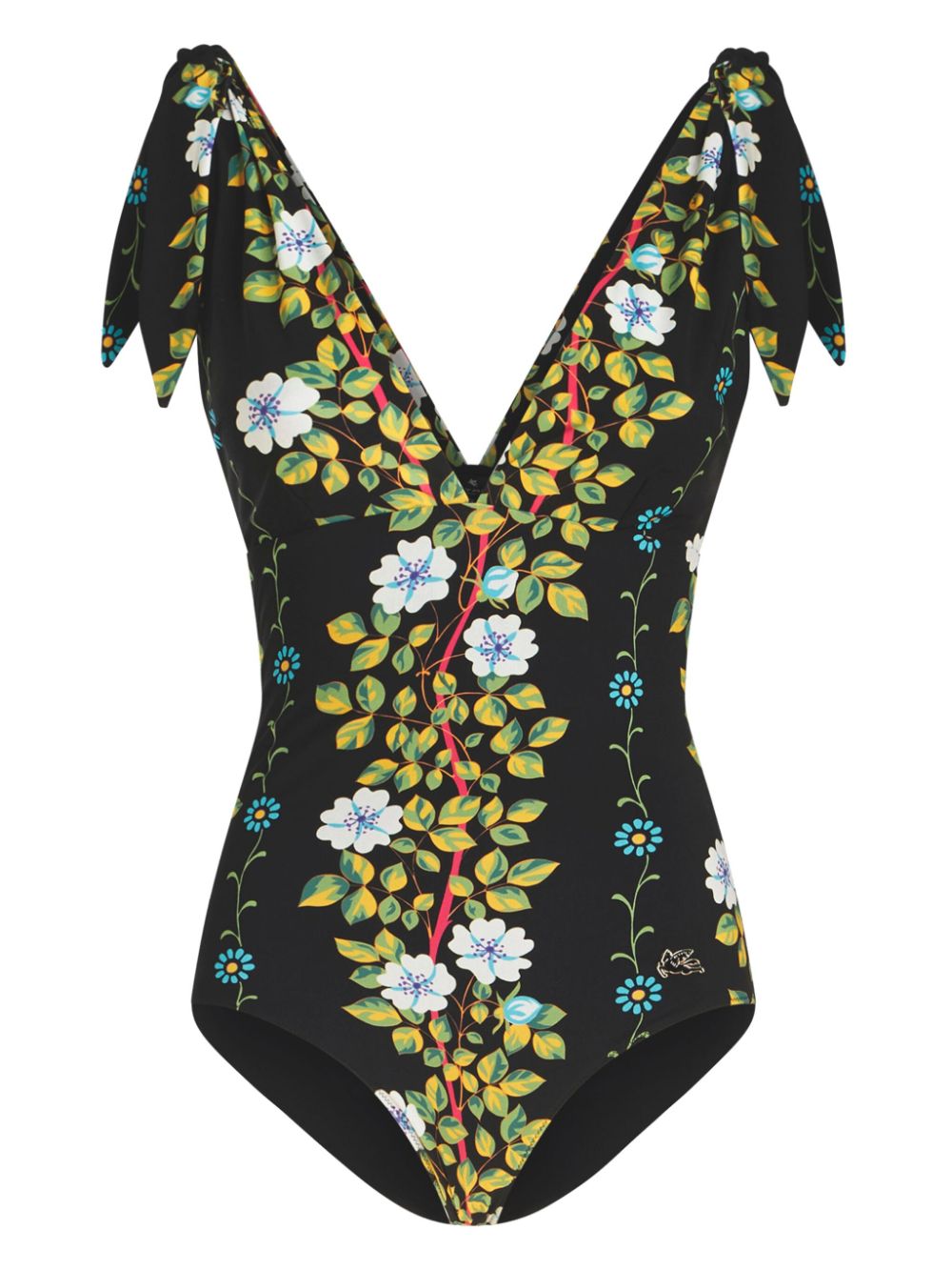 ETRO floral-print V-neck swimsuit - Black von ETRO