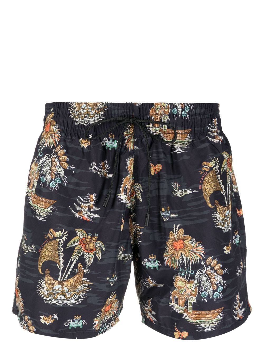 ETRO graphic-print drawstring deck shorts - Green von ETRO