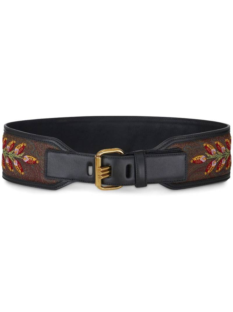 ETRO leaf-embroidery leather belt - Black von ETRO