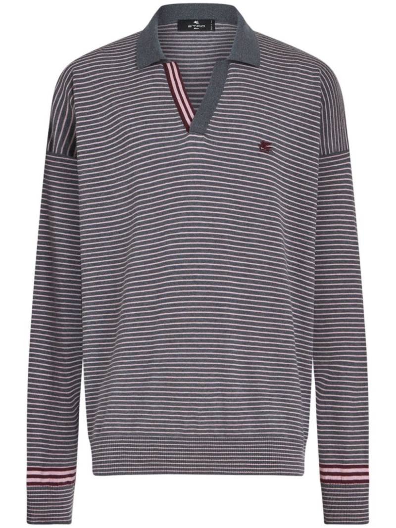 ETRO logo-embroidered striped polo shirt - Grey von ETRO