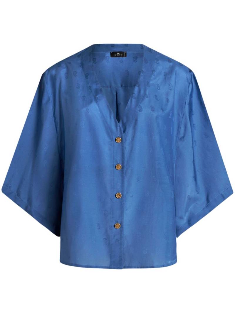 ETRO logo-jacquard silk-cotton shirt - Blue von ETRO