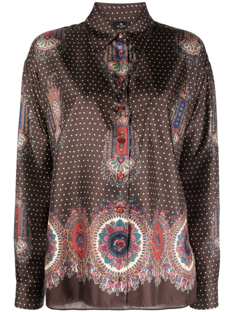 ETRO mix-print pointed-collar silk shirt - Brown von ETRO