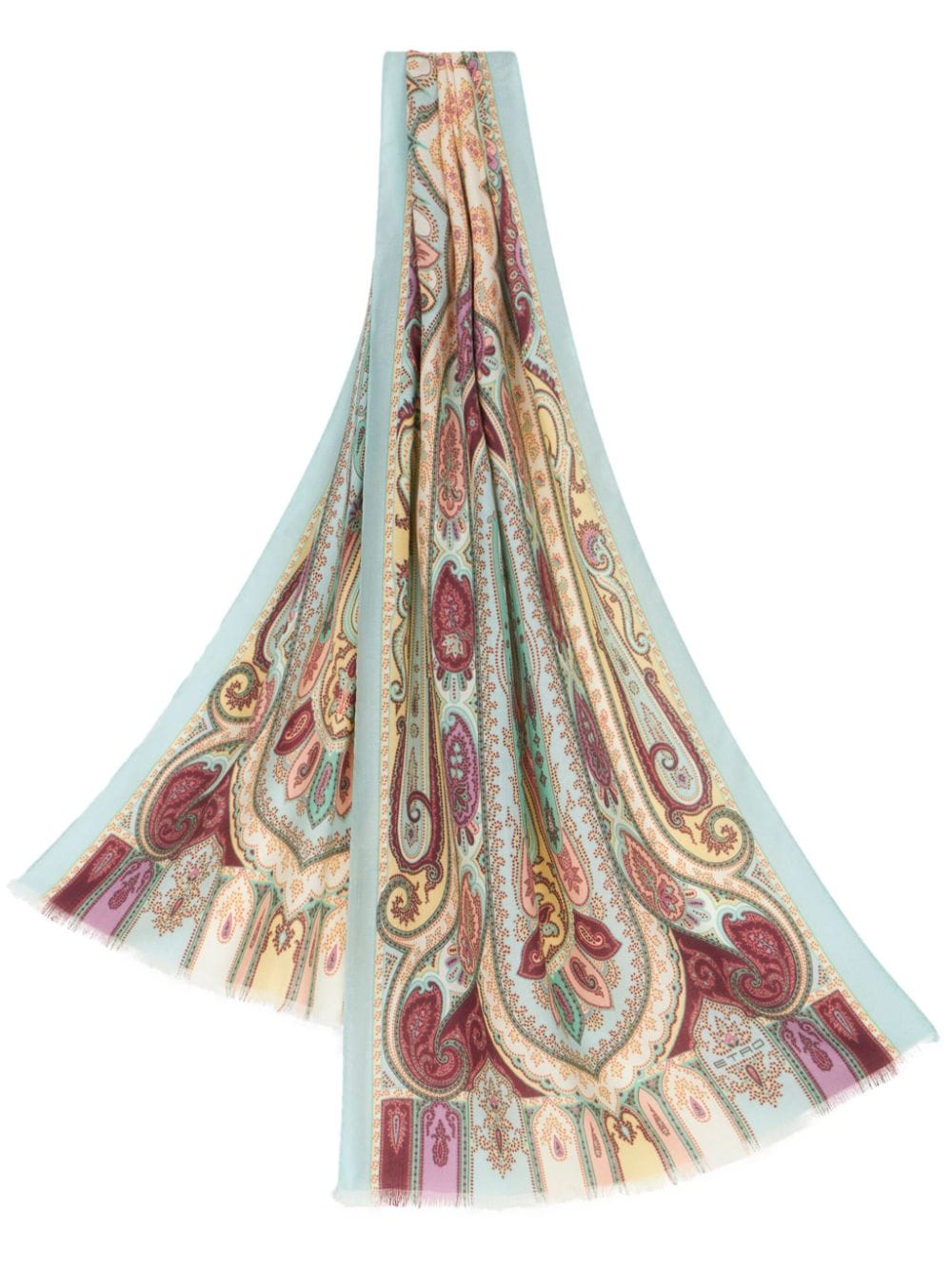 ETRO paisley-print frayed-edge cashmere-blend scarf - Blue von ETRO