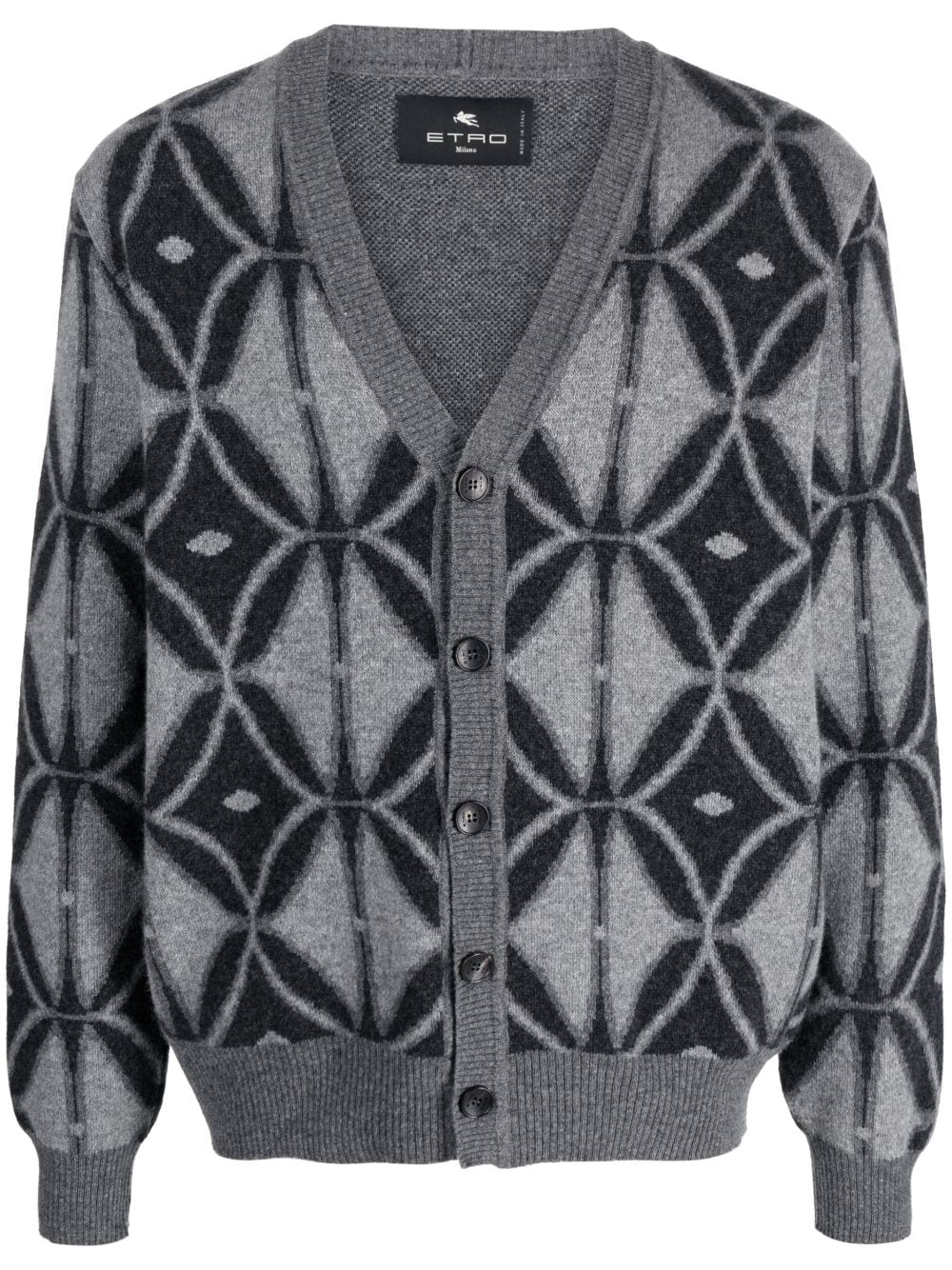 ETRO patterned-jacquard knit wool cardigan - Grey von ETRO