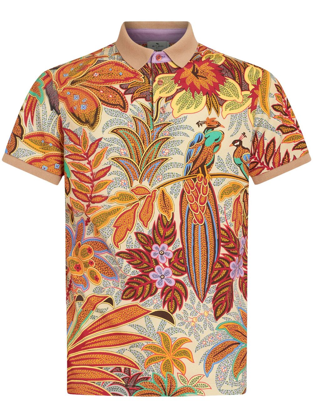 ETRO peacock-print cotton polo shirt - Neutrals von ETRO