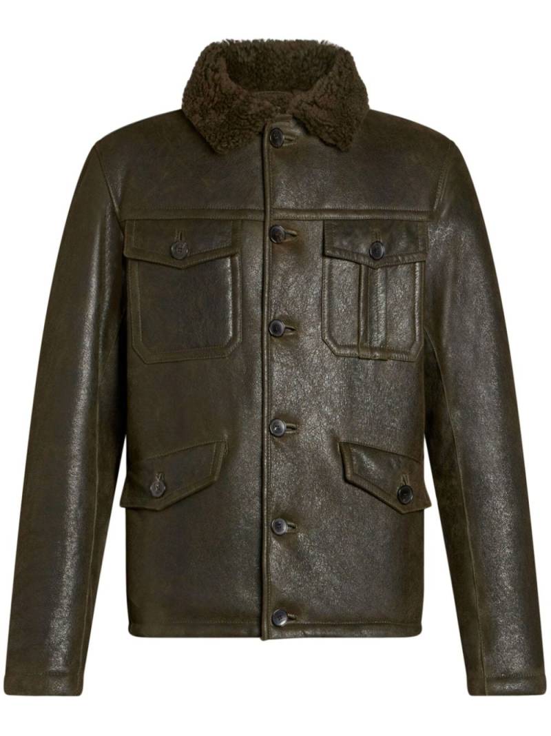 ETRO shearling-collar leather jacket - Green von ETRO