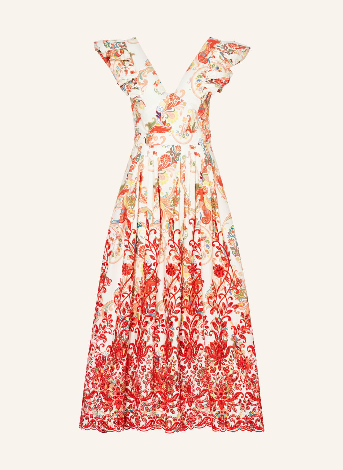 Etro Kleid Mit Volants Und Lochspitze rot Etro Kleid Mit Volants Und Lochspitze rot von ETRO