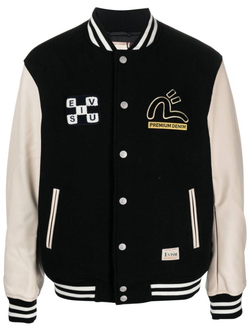 EVISU Daruma appliqué wool baseball jacket - Black von EVISU