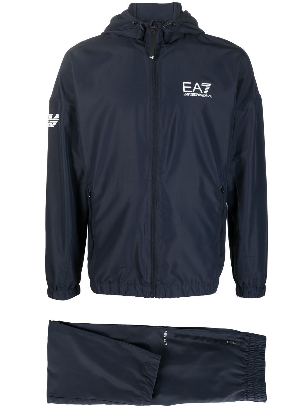 Ea7 Emporio Armani logo-print zip-up hooded jacket - Blue von Ea7 Emporio Armani