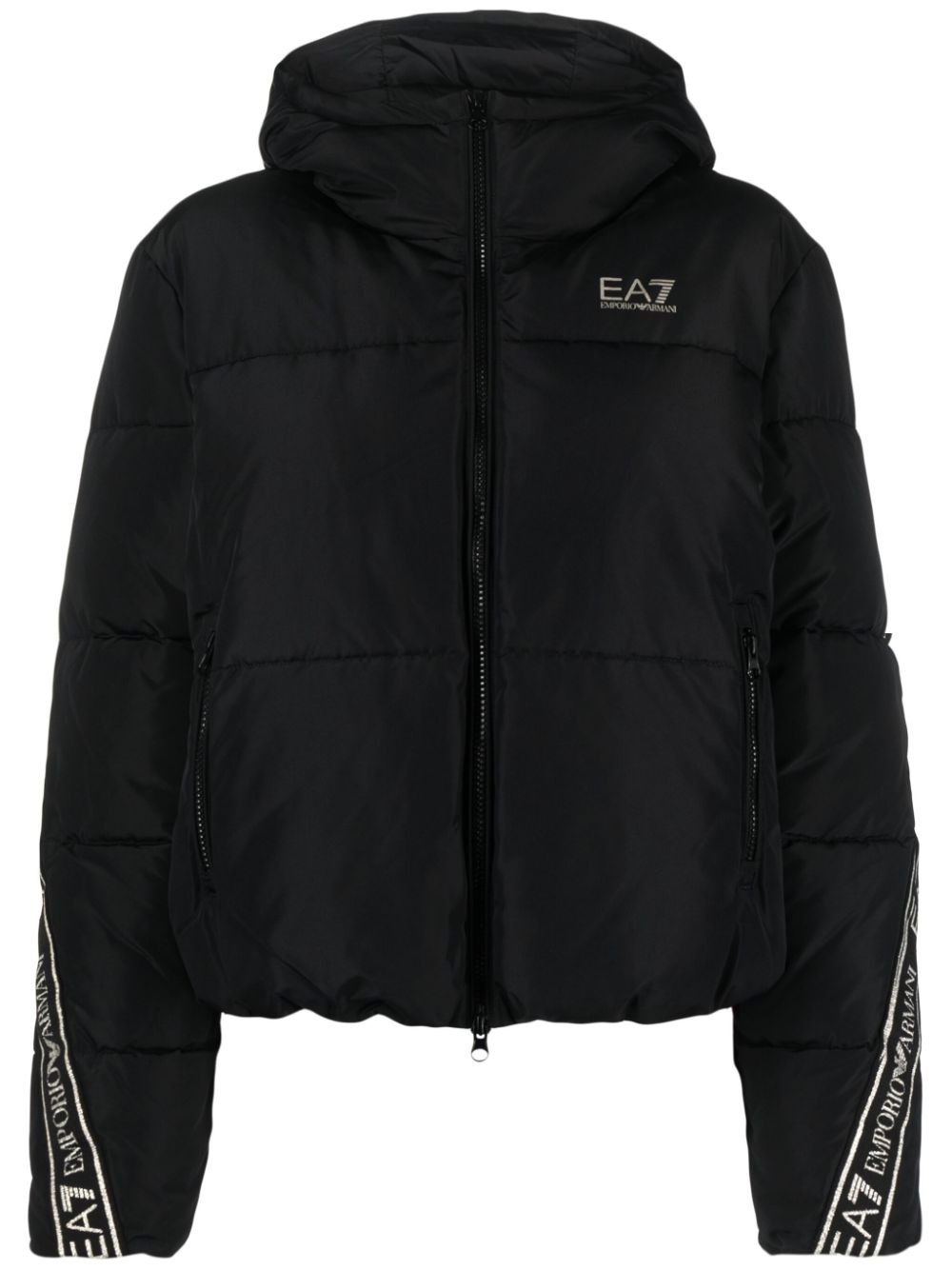 Ea7 Emporio Armani logo-tape hooded padded jacket - Black von Ea7 Emporio Armani