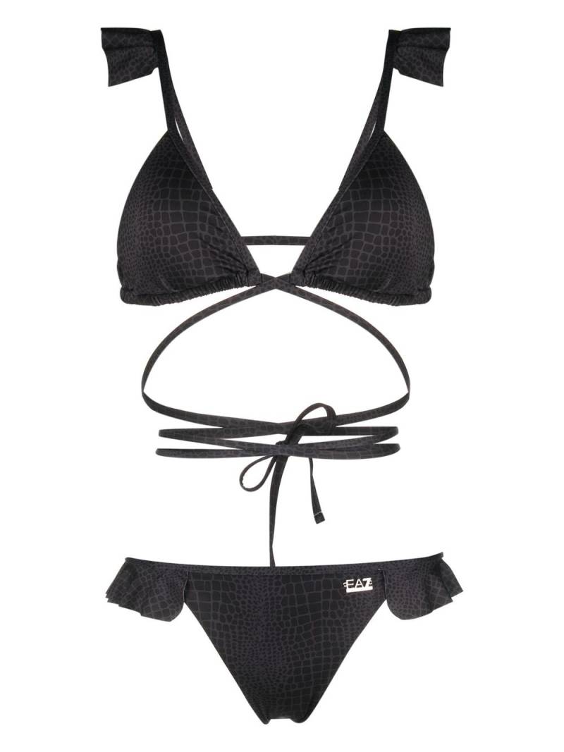 Ea7 Emporio Armani ruffled animal-print bikini set - Black von Ea7 Emporio Armani