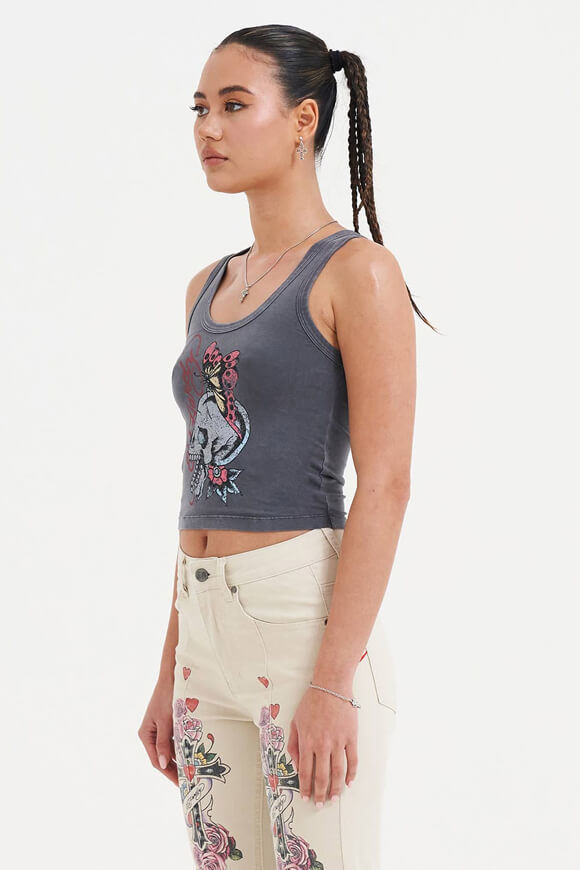 Ed Hardy Butterfly Of Death Crop Tanktop | Charcoal | Damen  | L von Ed Hardy