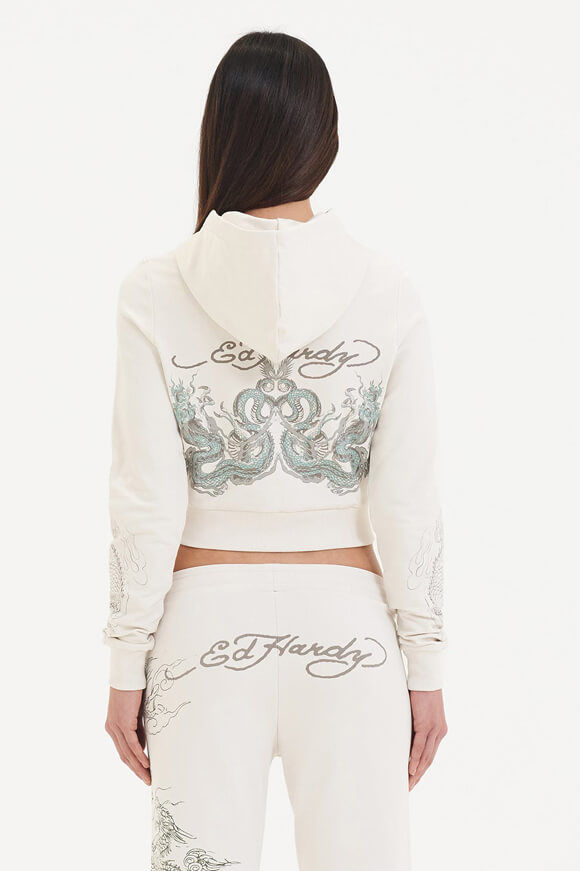 Ed Hardy Crop Kapuzensweatjacke | Offwhite | Damen  | L von Ed Hardy