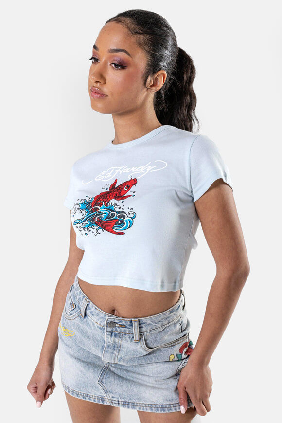 Ed Hardy Crop T-Shirt | Baby Blue | Damen  | L von Ed Hardy