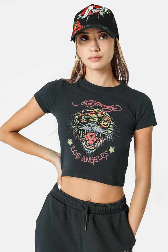 Ed Hardy Crop T-Shirt | Washed Black | Damen  | L von Ed Hardy