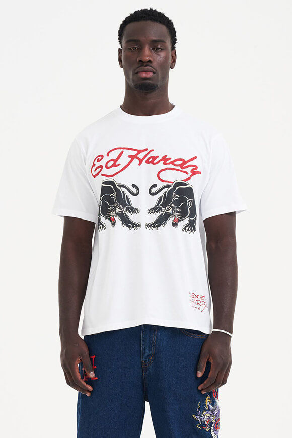 Ed Hardy Double-Panther T-Shirt | White | Herren  | L von Ed Hardy