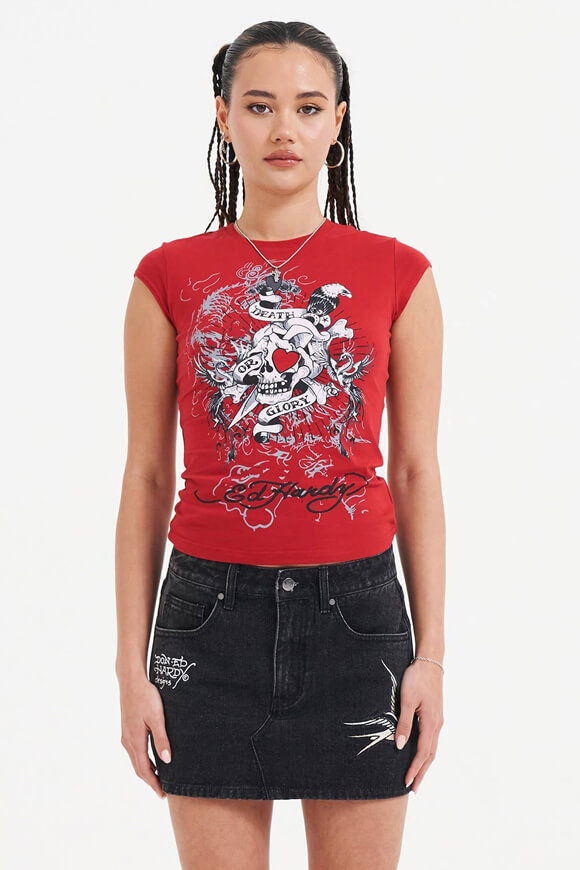 Ed Hardy Love Kills Crop T-Shirt | Red | Damen  | L von Ed Hardy