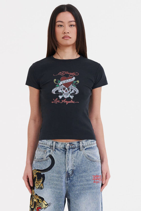 Ed Hardy Love Kills Slowly Baby T-Shirt | Washed Black | Damen  | L von Ed Hardy