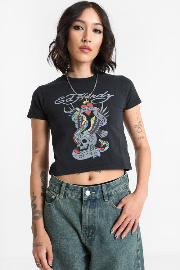 Ed Hardy New York City Crop T-Shirt | Black | Damen  | L von Ed Hardy