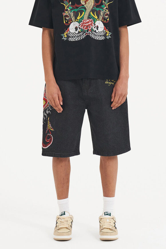 Ed Hardy Relaxed Fit Jeansshorts | Washed Black | Herren  | L von Ed Hardy