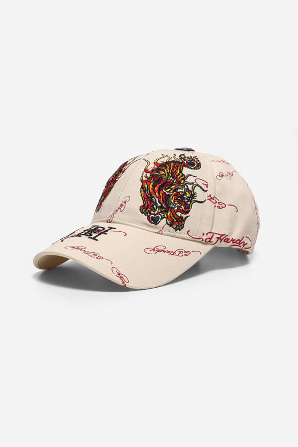 Ed Hardy Tiger Flames Strapback Cap | Cream | Damen  | Einheitsgroesse von Ed Hardy