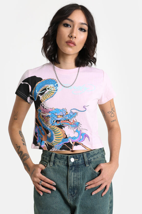 Ed Hardy Vibrant Dragon Crop T-Shirt | Pink | Damen  | L von Ed Hardy