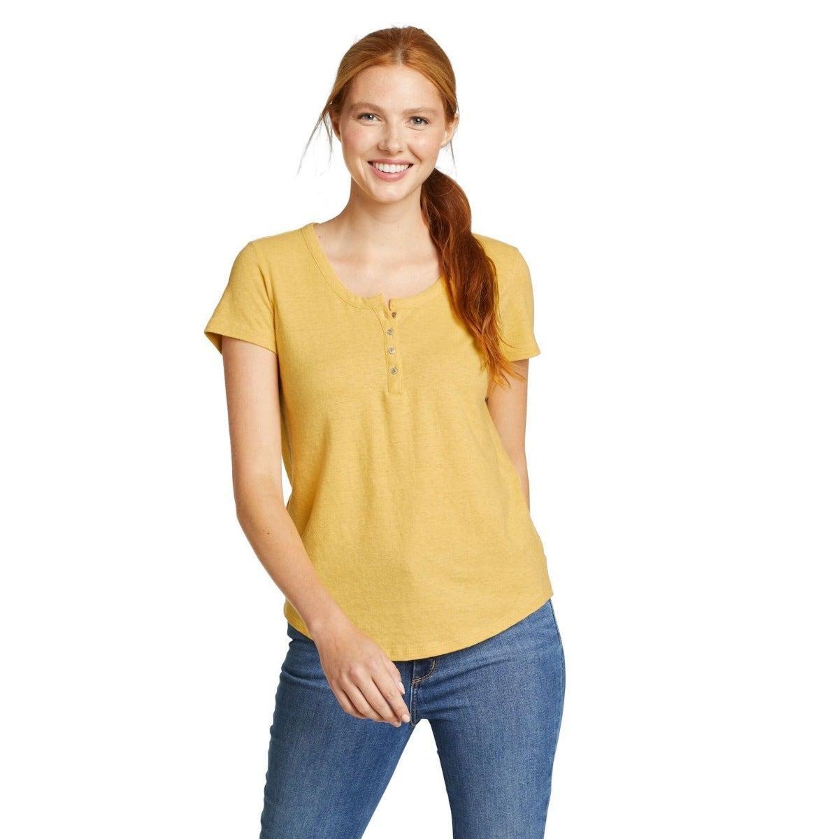 Hemplify Tshirt Henleykragen Kurzärmlig Damen Antikgold L von Eddie Bauer